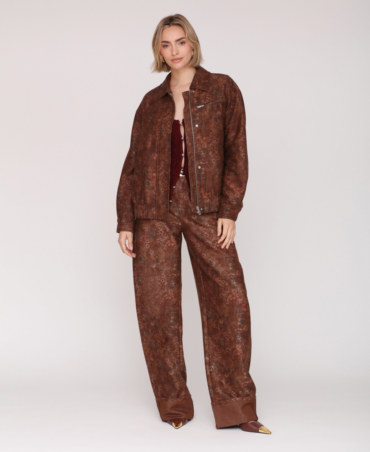 Avec Les Filles Women's Oversized Bomber Jacket In Brown