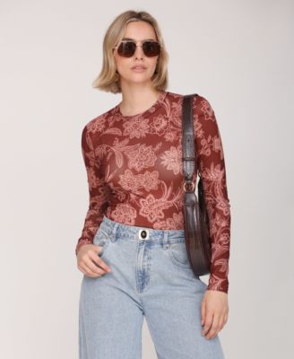 Women's Mesh Crew Neck Long Sleeve Top