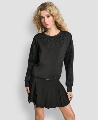 DKNY - Women's Mix Media Bubble Long Sleeves Sweatshirt