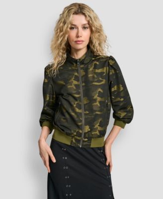 Women's Zip-Front Camo Jacquard Bomber Jacket