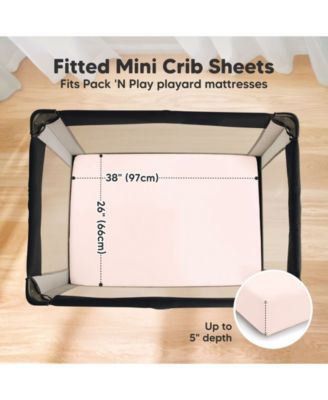 Soothe Waterproof Pack N Play Sheets for Girls, Boys, 2pk 38x26 Cotton Mini Crib Sheets Fitted, Soft, Breathable