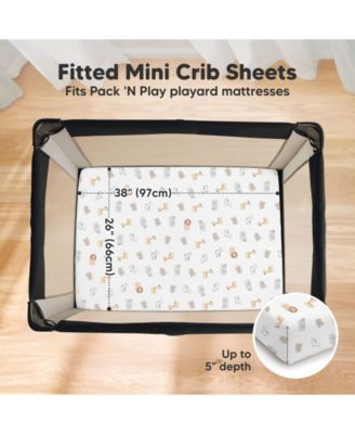 Soothe Waterproof Pack N Play Sheets for Girls, Boys, 2pk 38x26 Cotton Mini Crib Sheets Fitted, Soft, Breathable