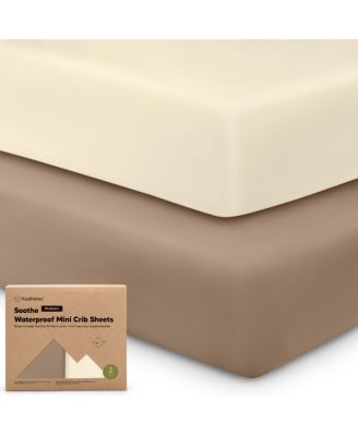 Soothe Waterproof Pack N Play Sheets for Girls, Boys, 2pk 38x26 Cotton Mini Crib Sheets Fitted, Soft, Breathable