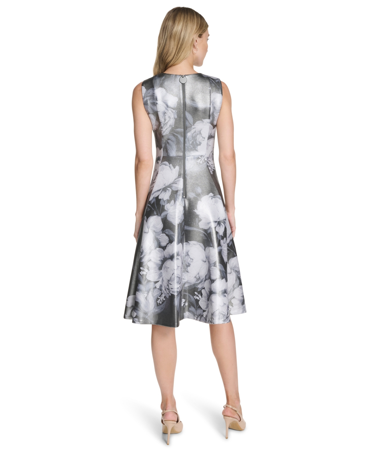 Calvin Klein Women's Foil Fit & Flare Dress In Gray