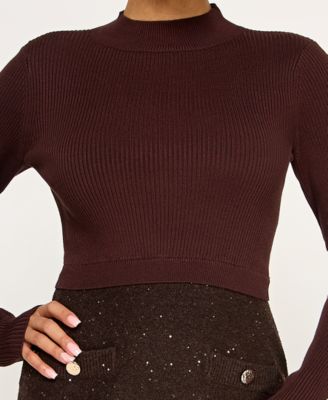 Juniors Sequin Textured Skirt Fitted Sweater Dress