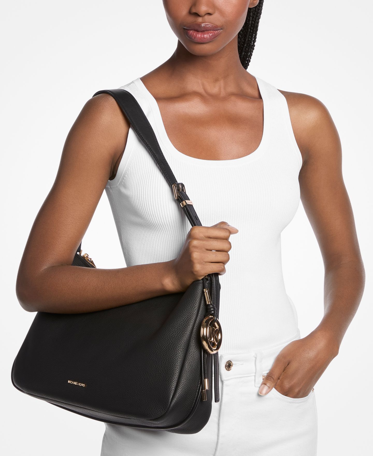 Женская сумка Michael Kors Nolita Medium Pebbled Leather Shoulder, цвет: Чёрный — фото 2