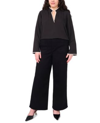 Plus Size V-Neck Contrast Trim Tunic Top