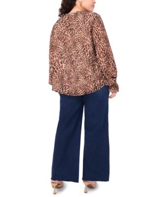 Plus Size Animal-Print V-Neck Long-Sleeve Blouse