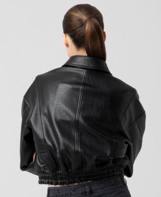Women's Faux Leather Solid Bomber Jacket