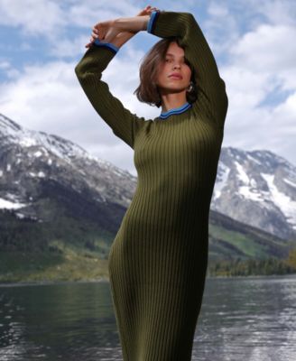 Women's Long Sleeve Ribbed Neck Maxi Dress
