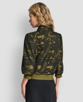 Women's Zip-Front Camo Jacquard Bomber Jacket