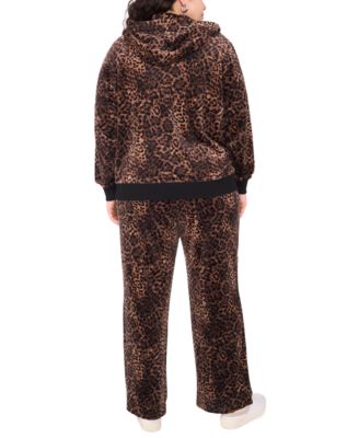 Plus Size Velour Animal-Print Zip-Front Hoodie Jacket
