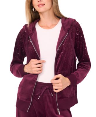 Women's Velour Sequin Zip-Front Hoodie Jacket