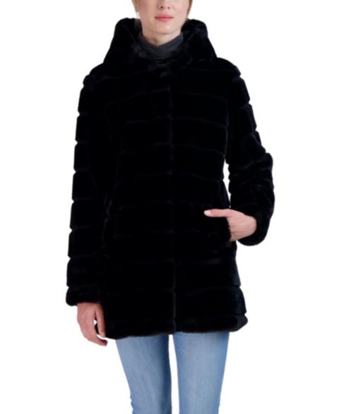 Женские куртки Sebby Collection Women's Hooded Grooved Faux Fur Coat