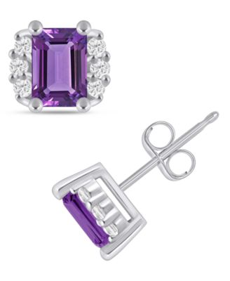 Gemstone and Diamond 1/3" Stud Earrings in 10K White Gold (also in 10K Yellow Gold)
