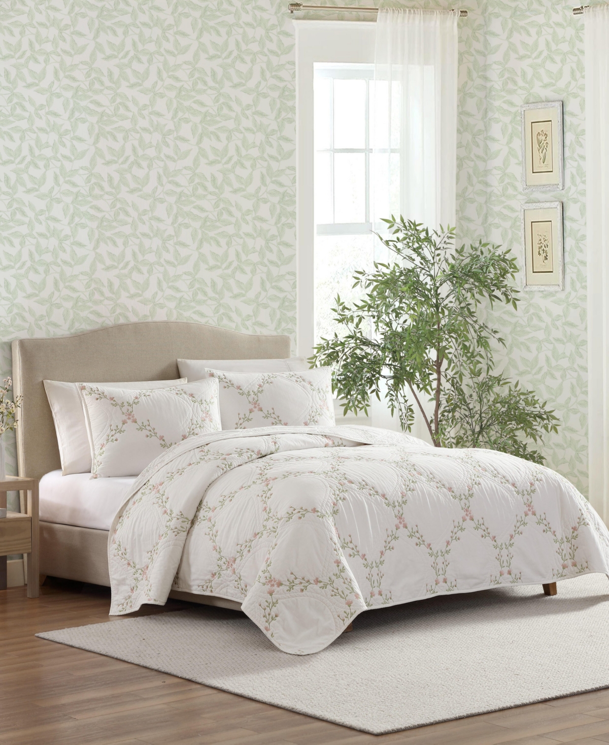 Laura Ashley Floral Embroidery Cotton 2-pc. Quilt Set, Twin In White