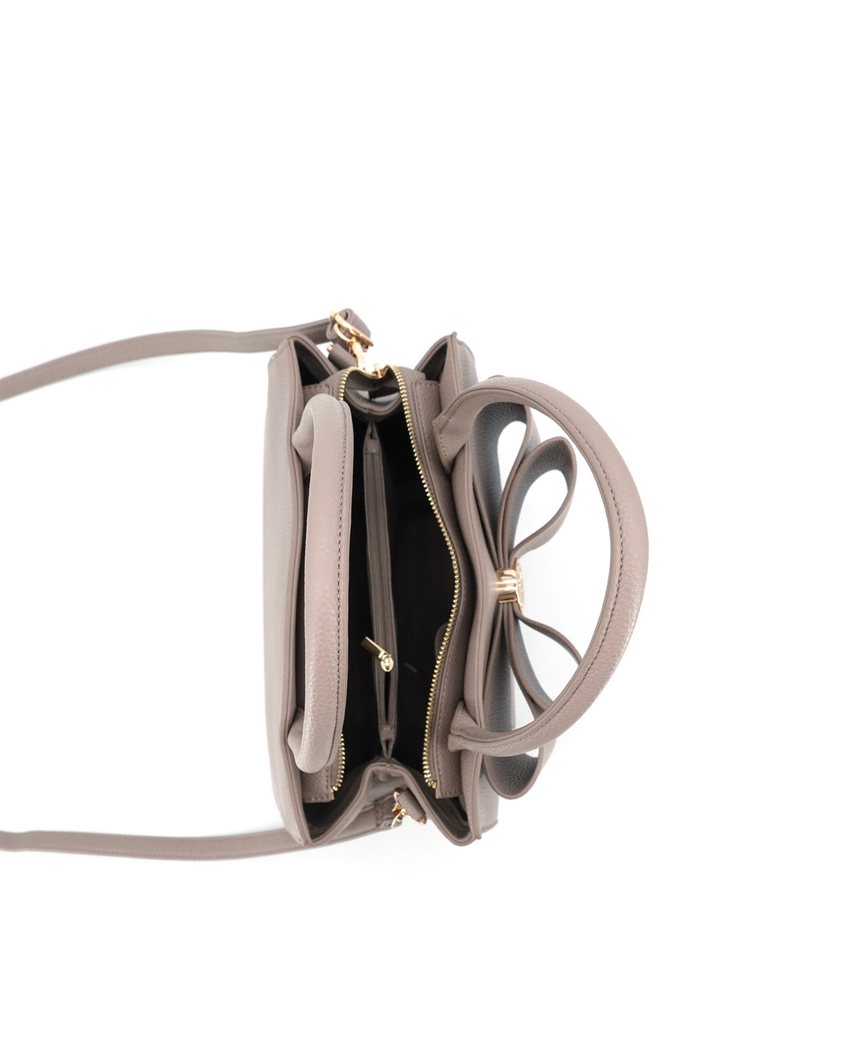 Like Dreams Park Double Bowtie Zipper Satchel Bag In Brown