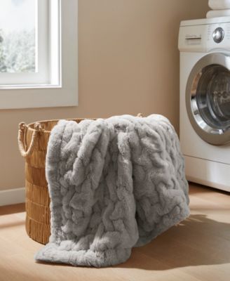 Ruched Reversible Faux-Fur Throw, 50" x 60"