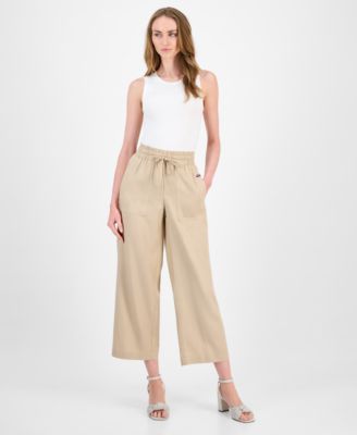 Women's Drawstring-Waist Pull-On Linen Pants