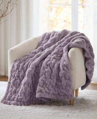 Ruched Reversible Faux-Fur Throw, 50" x 60"