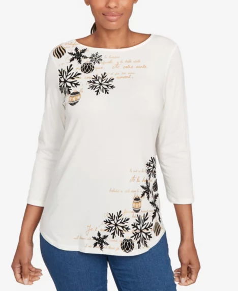 Petite Snowflake Script Knit Top - Alabaster Multi