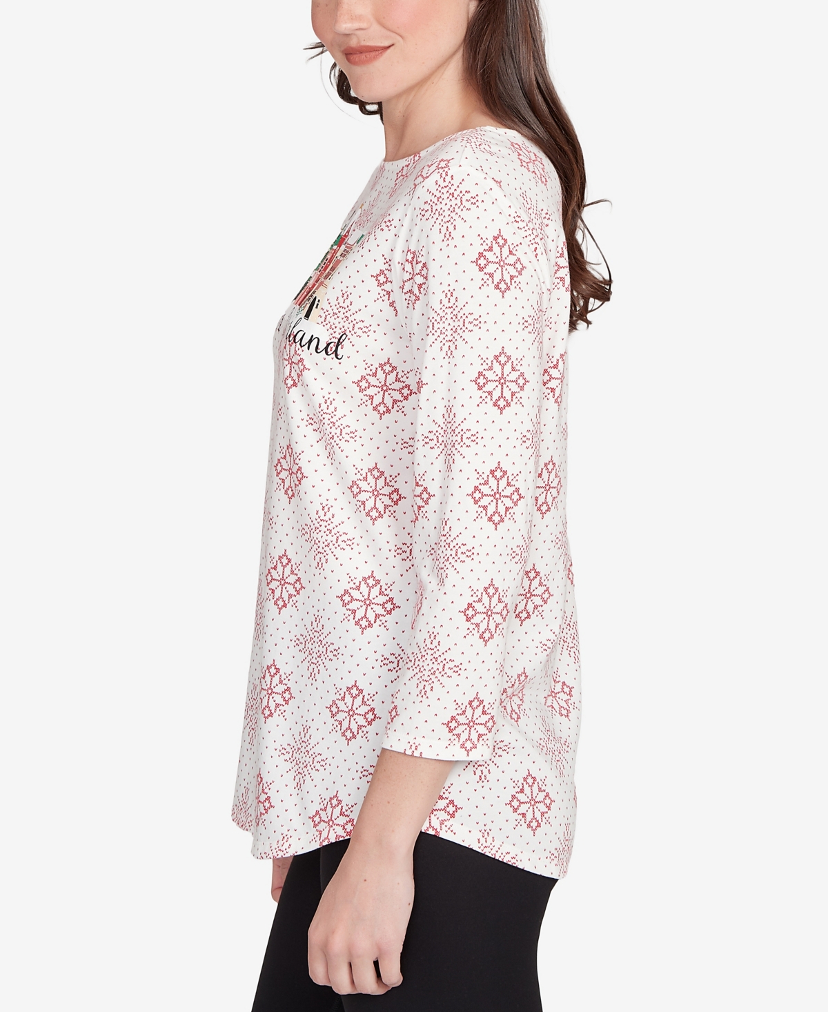 Ruby Rd. Petite Winter Wonderland Snowflake Knit Top In White
