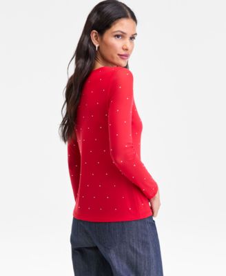 Women's Crystal Mesh Long-Sleeve Top, Macy's Exclusive