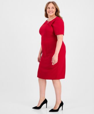 Plus Size Asymmetric Elbow-Sleeve Sheath Dress