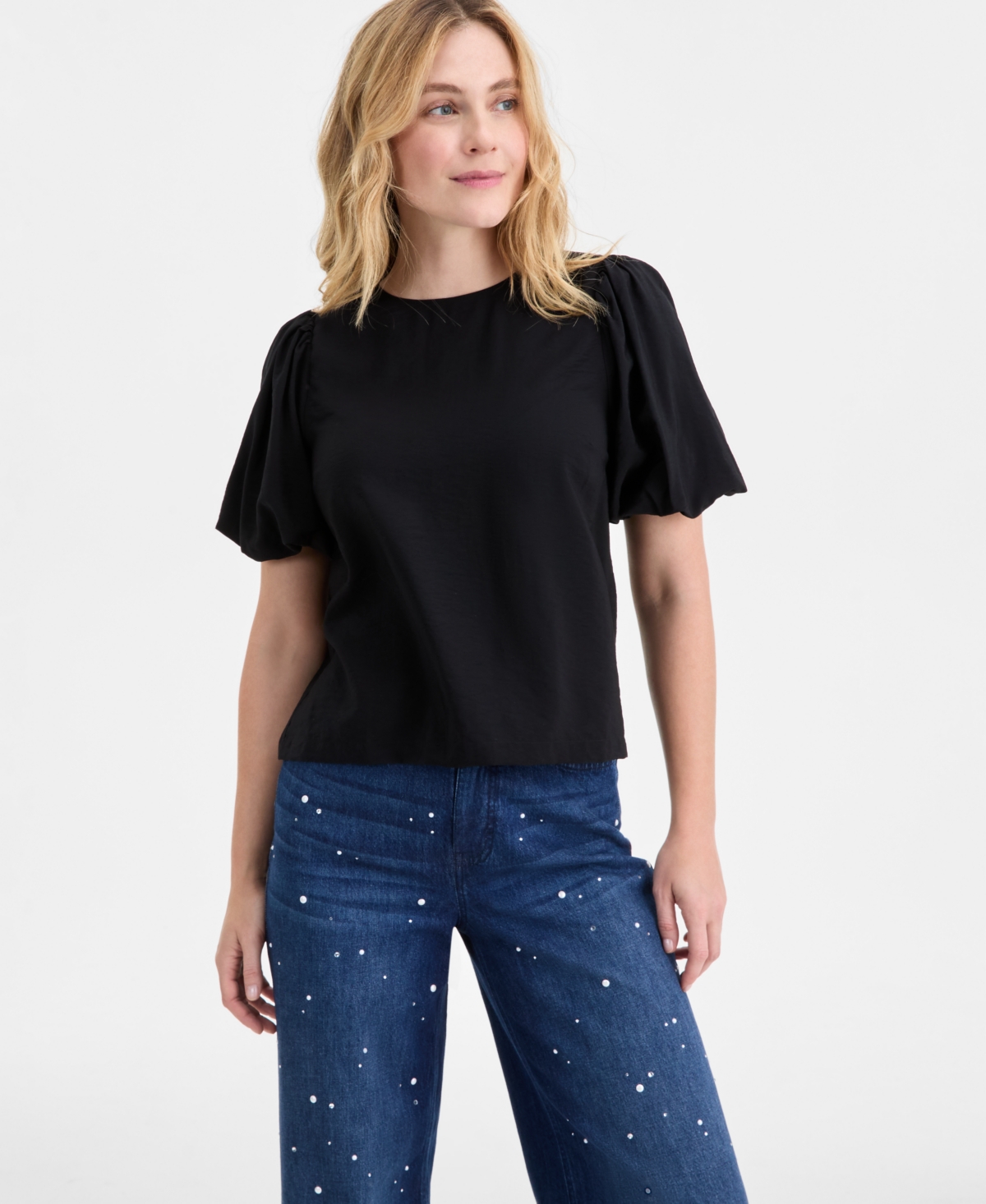 On 34th Woven Puff-Sleeve Top, Macy's Exclusive
