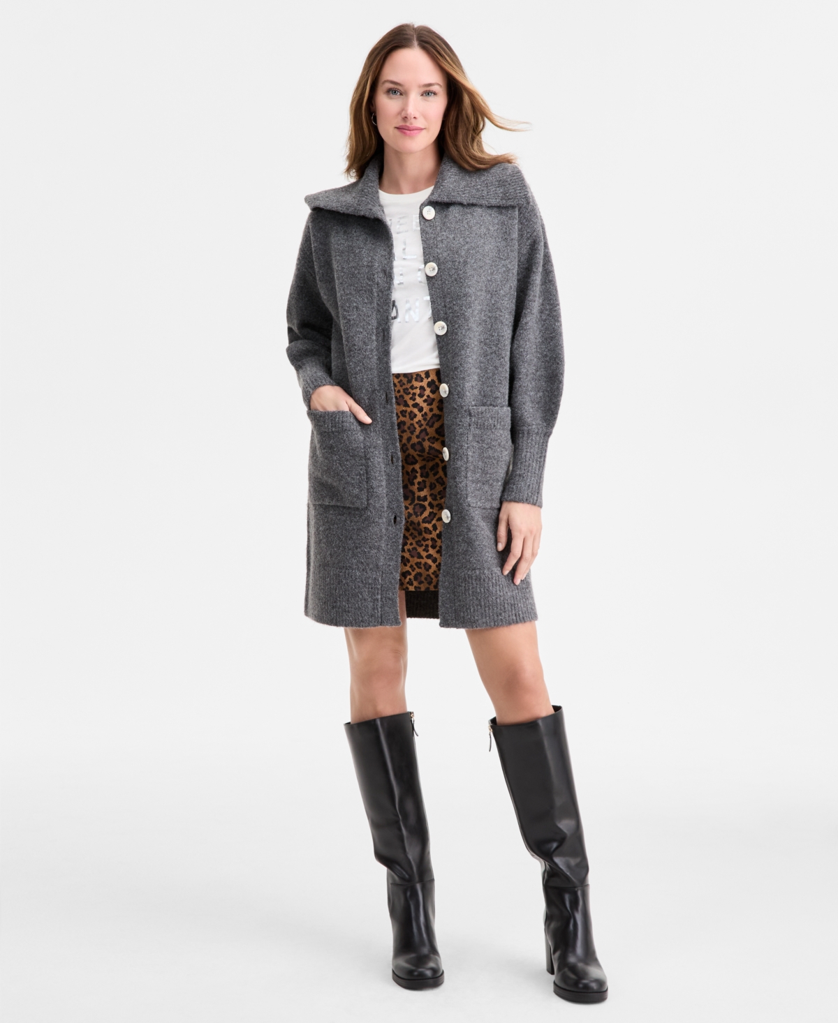 On 34th Women's Collared Duster Cardigan, Macy's Exclusive In Gray