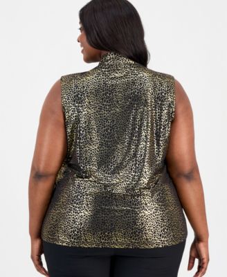 Plus Size Foil-Print Knot-Front Top