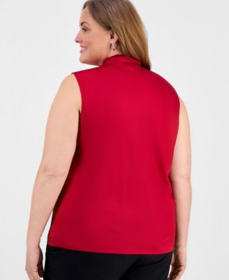 Plus Size Satin Tie-Front Sleeveless Top