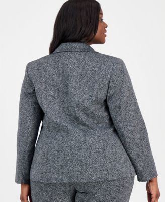 Plus Size Herringbone One-Button Blazer