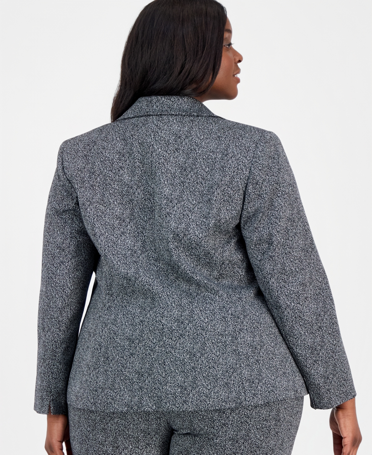 Kasper Plus Herringbone One-Button Blazer