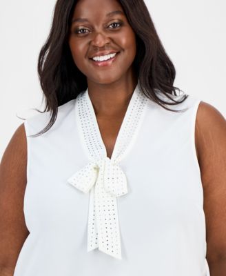 Plus Size Embellished Tie-Front Sleeveless Top