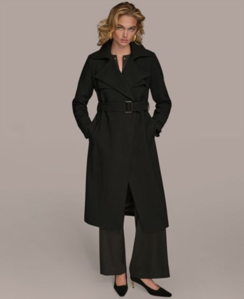 Женское пальто Donna Karan New York Belted Notched-Collar Trench, цвет: Чёрный