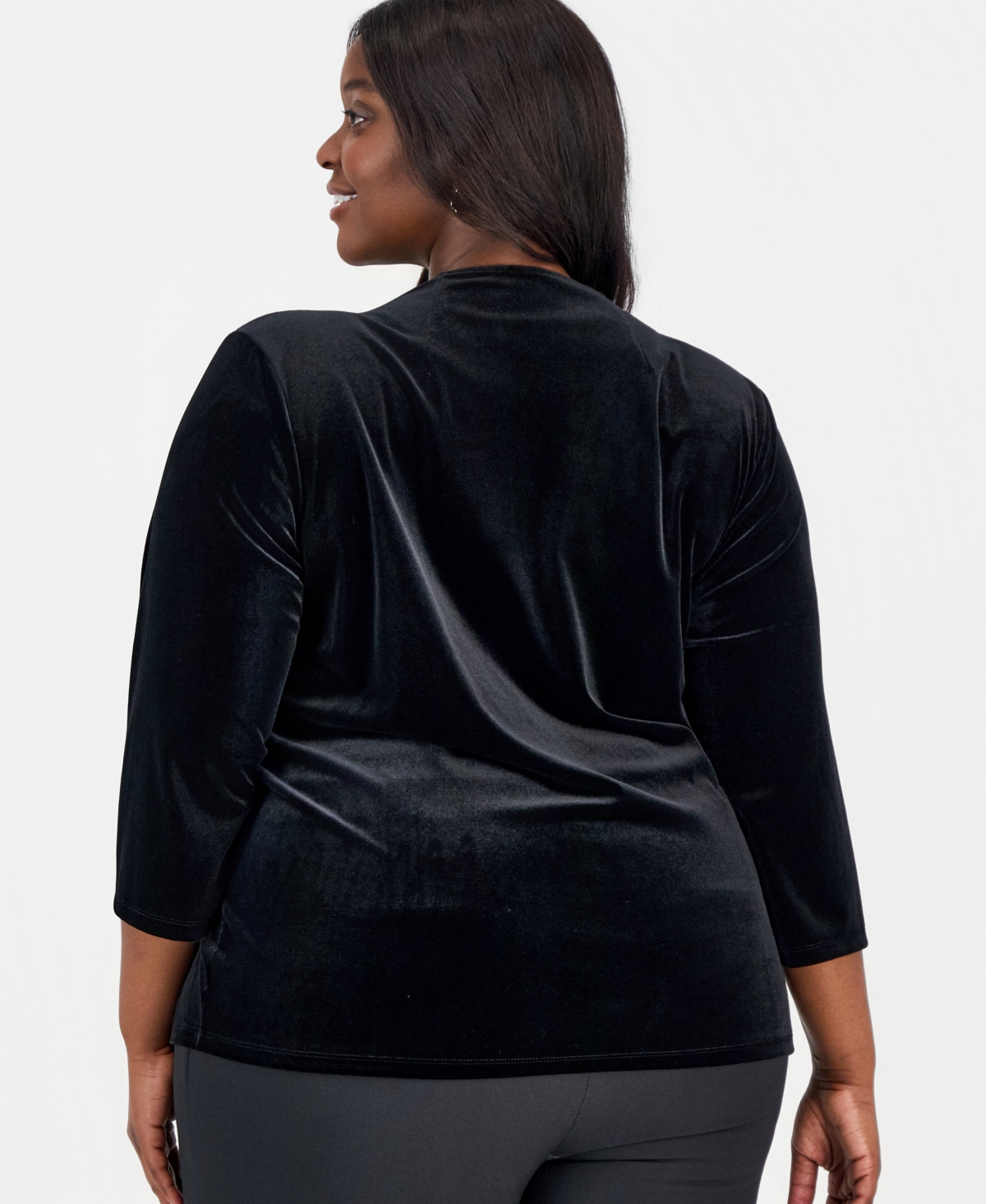 Kasper Plus Size Velvet Embellished Wrap Top In Black