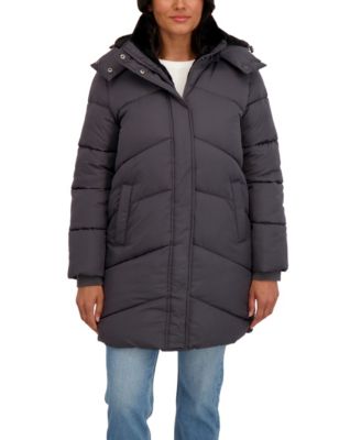 Women's 3/4 Cozy Lined Hooded Puffer Coat