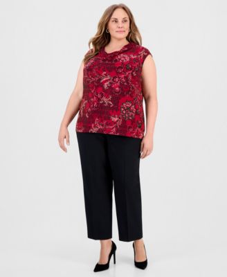 Plus Size Printed Sleeveless Cowl-Neck Top