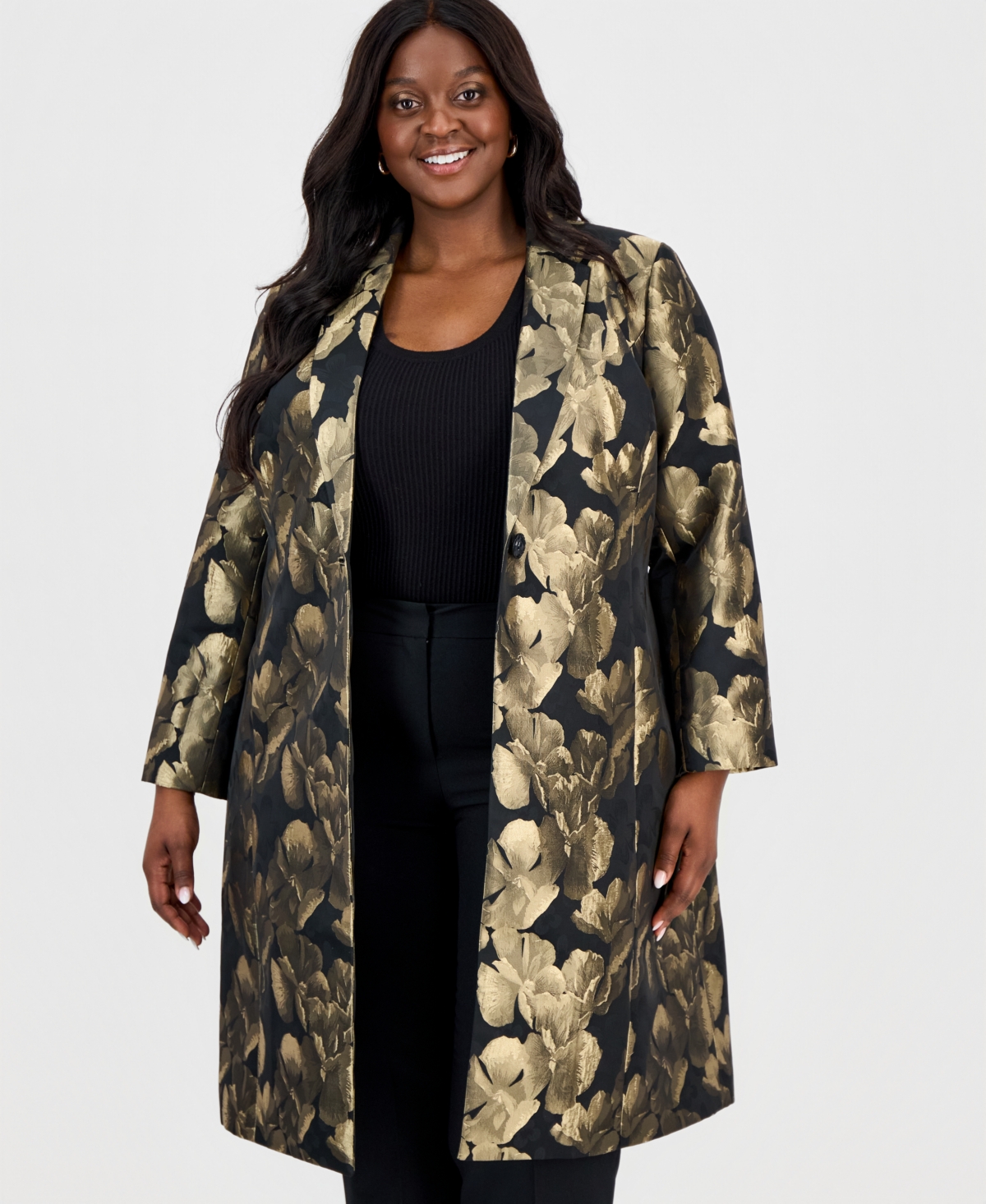 Kasper Plus Floral Jacquard Topper Jacket
