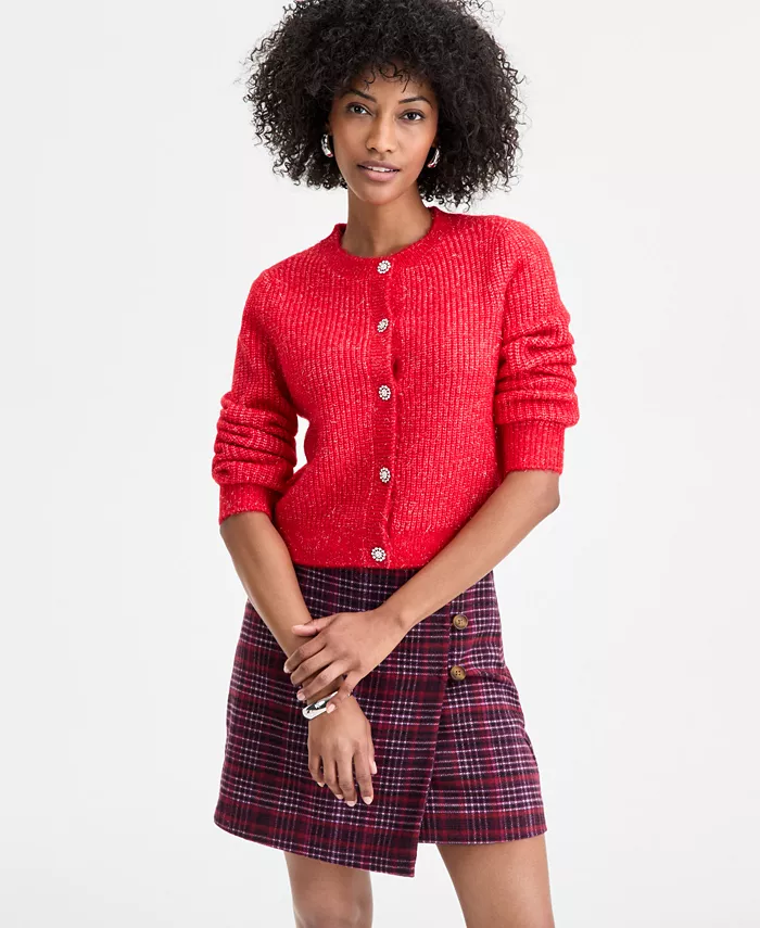 Women's Lurex Rhinestone-Button Cardigan - thumbnail 4