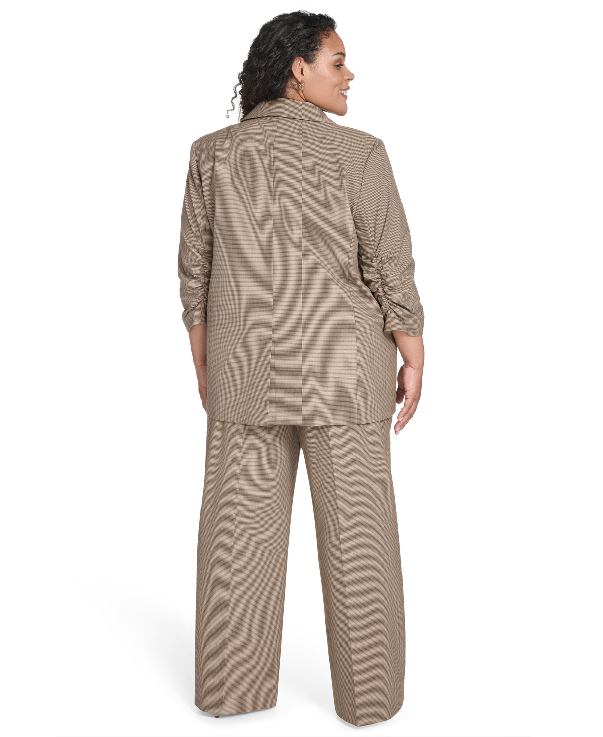 Calvin Klein Plus Size Check-print One-button 3/4-sleeve Jacket In Multi