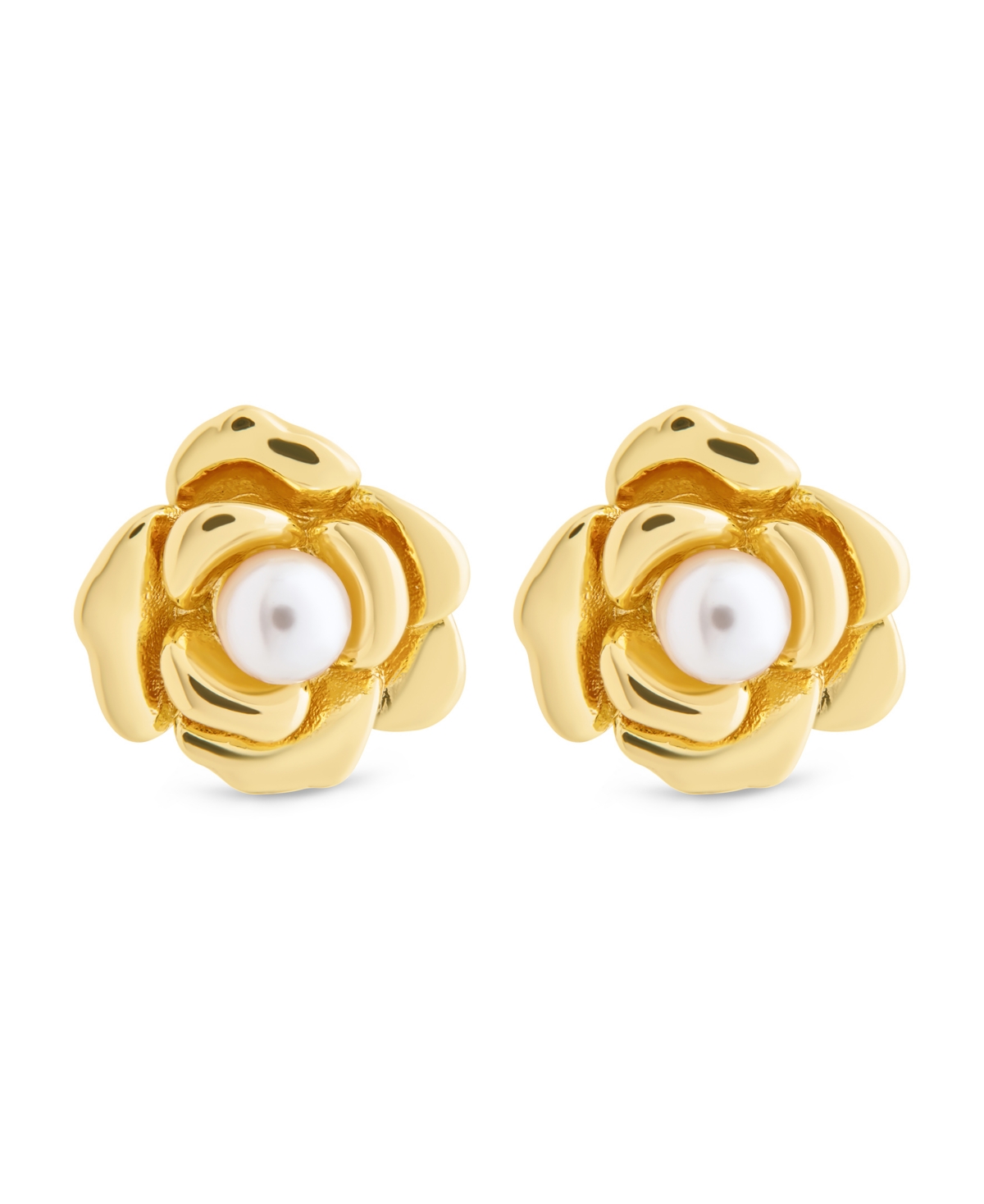 Sterling Forever Rosa Cultivated Pearl Flower Stud Earrings In Gold