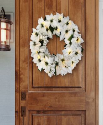 Puleo 24" Pre-Lit Artificial White Poinsettia Wreath
