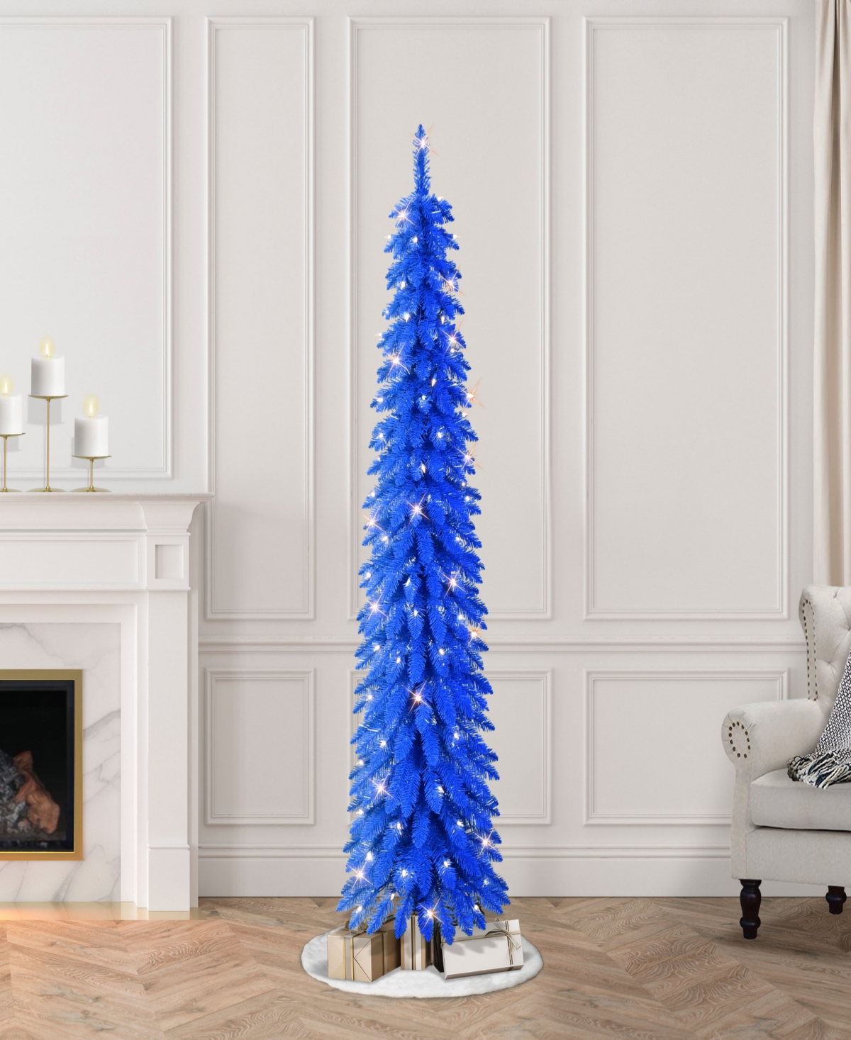 Puleo 6' Pre-lit Artificial Alpine Pencil Tree In Blue