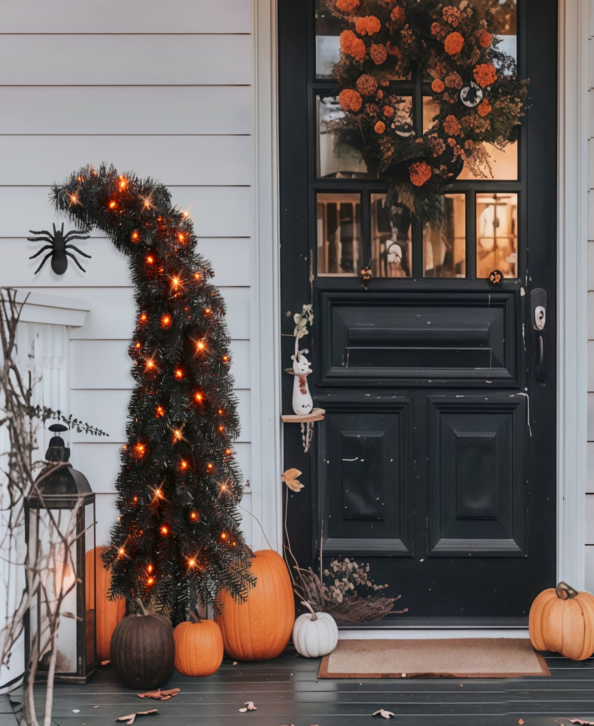 Puleo International Puleo 4' Pre-lit Black Tinsel Artificial Whimsical Halloween Tree In Black