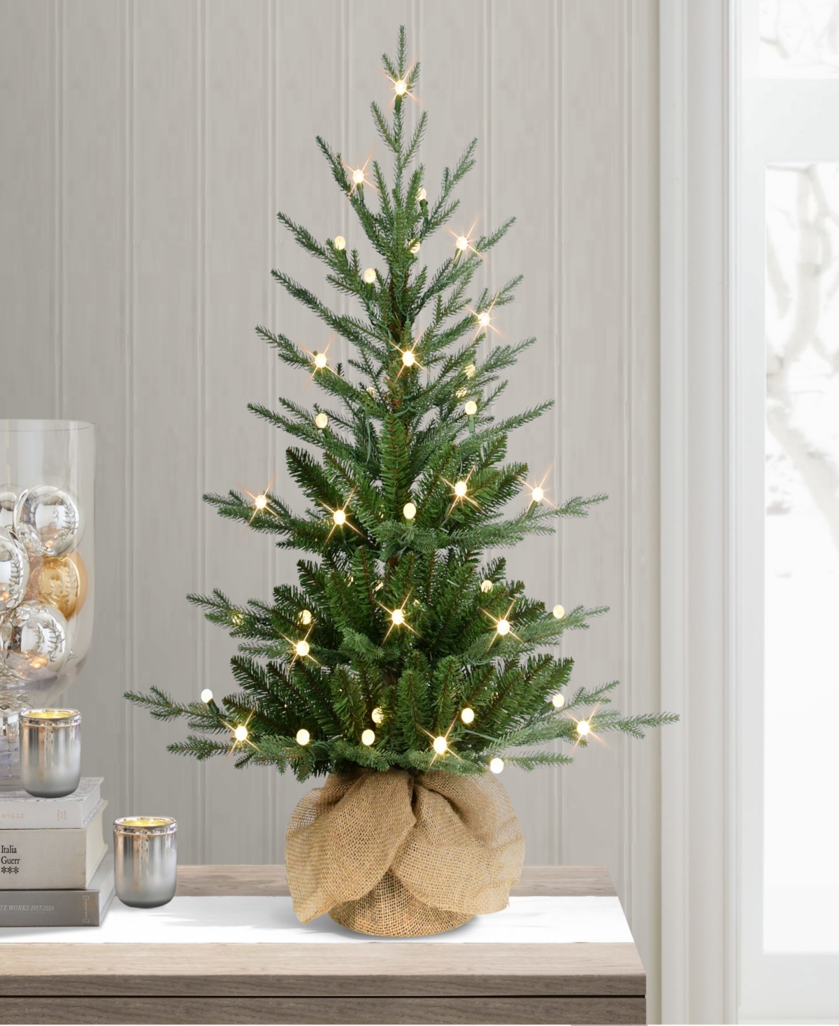 Puleo 3' Pre-lit Artificial Christmas Tree In Burlap Sac Base In Green