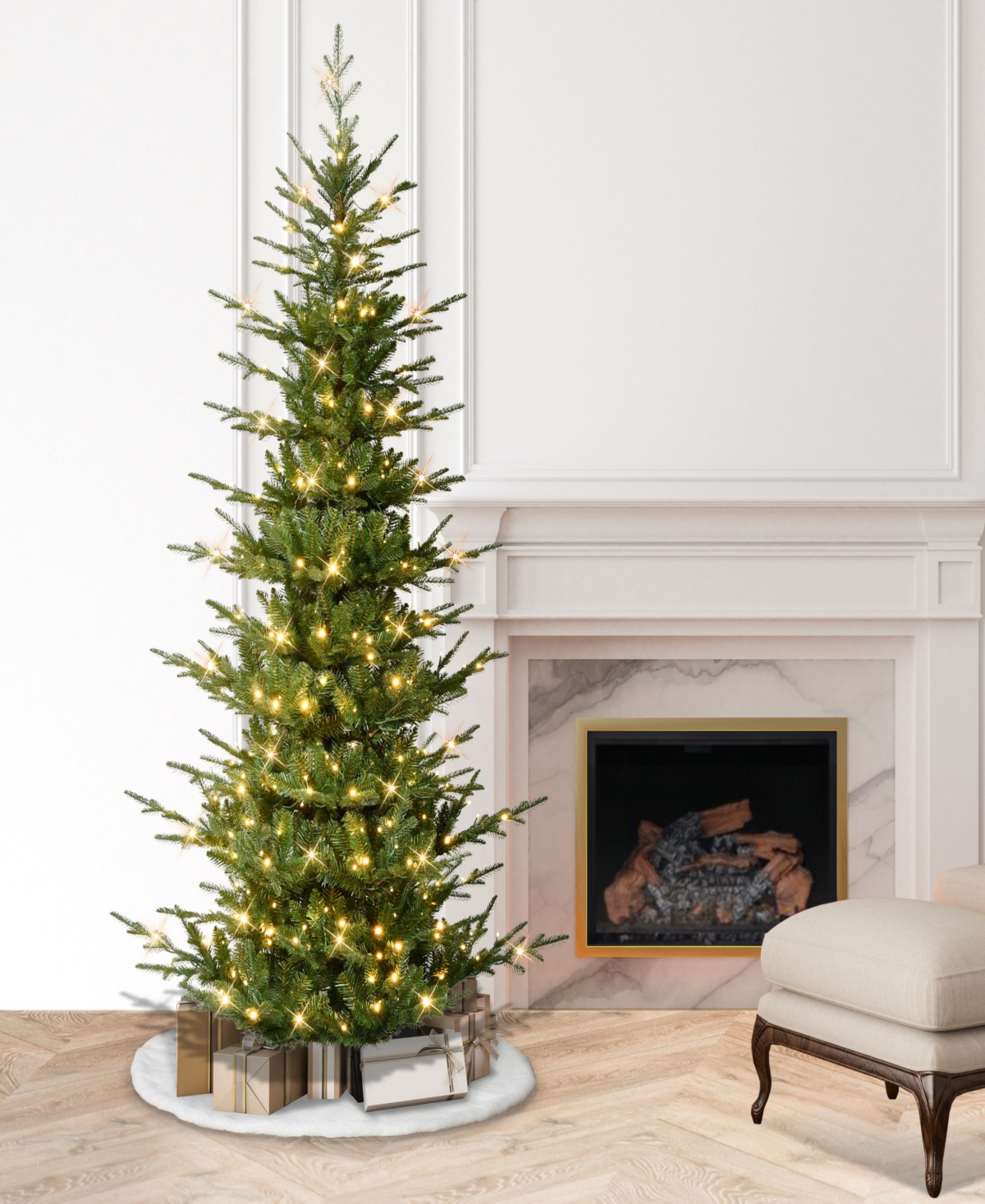 Puleo 7.5' Pre-lit Artificial Slim Hillside Spruce Tree In Green