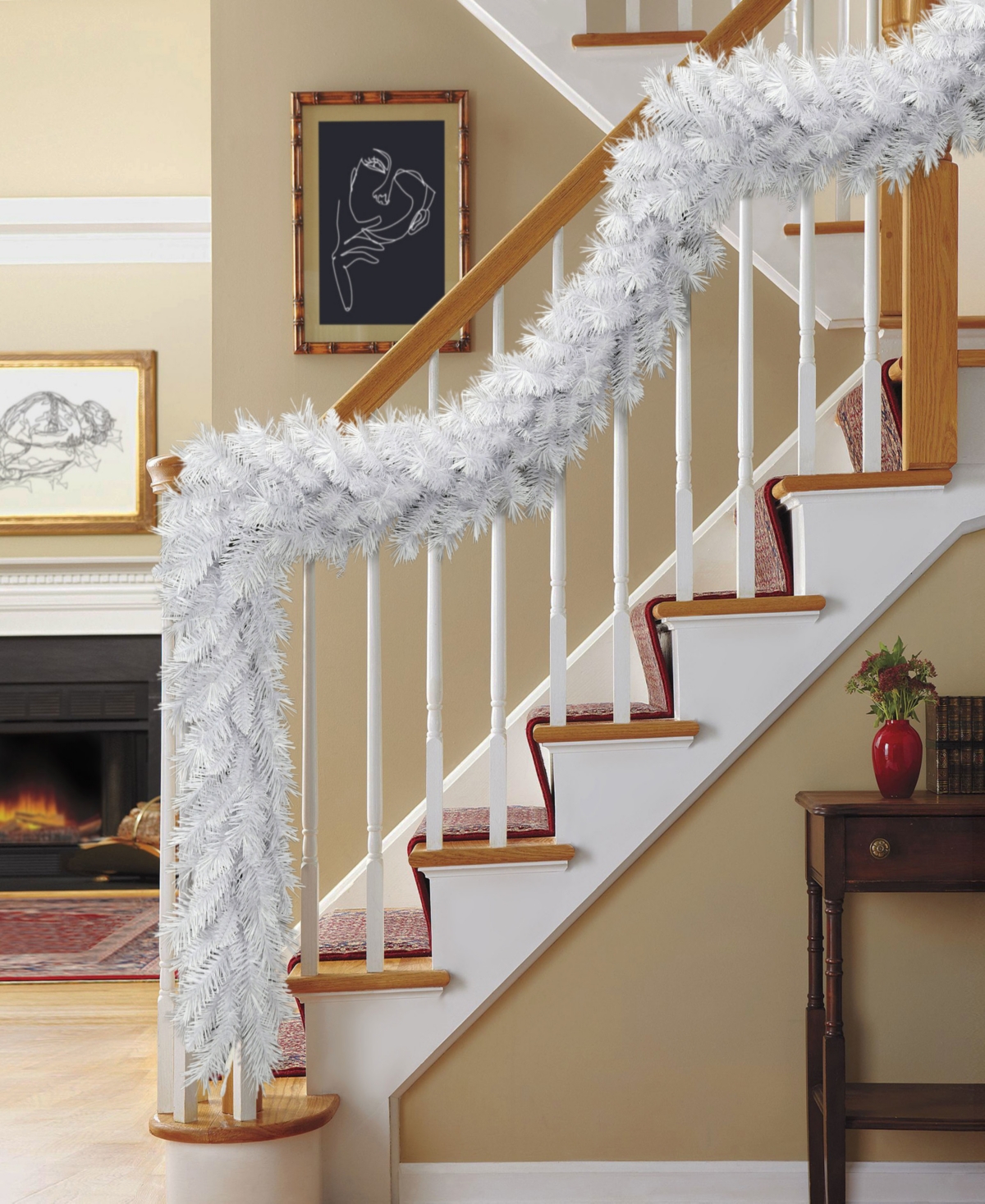 Puleo 9' X 10" Artificial Round Valley Pine Garland In White