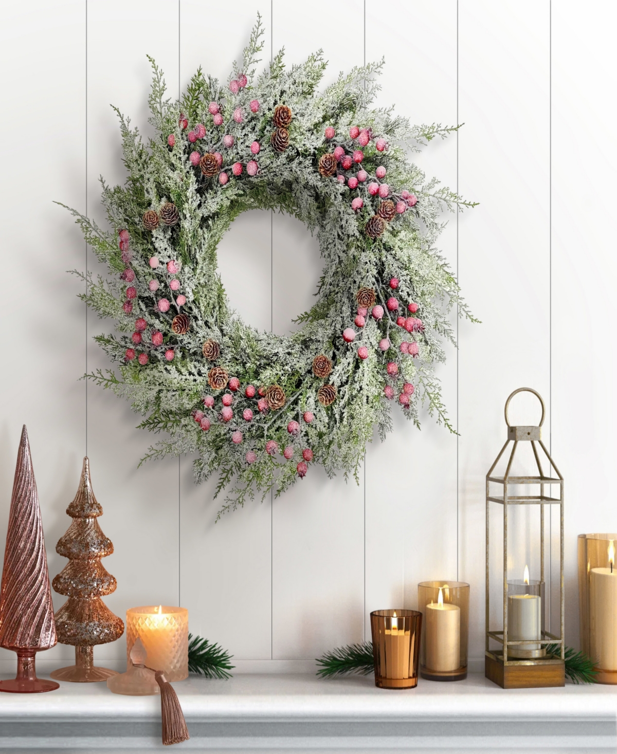 Puleo 24" Pre-lit Artificial Flocked Wreath In Green